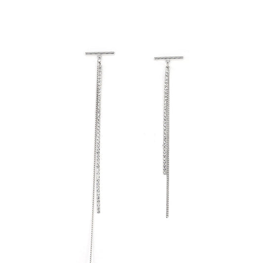 SILVER ZIRCONIA CHAIN TASSELS EARRINGS